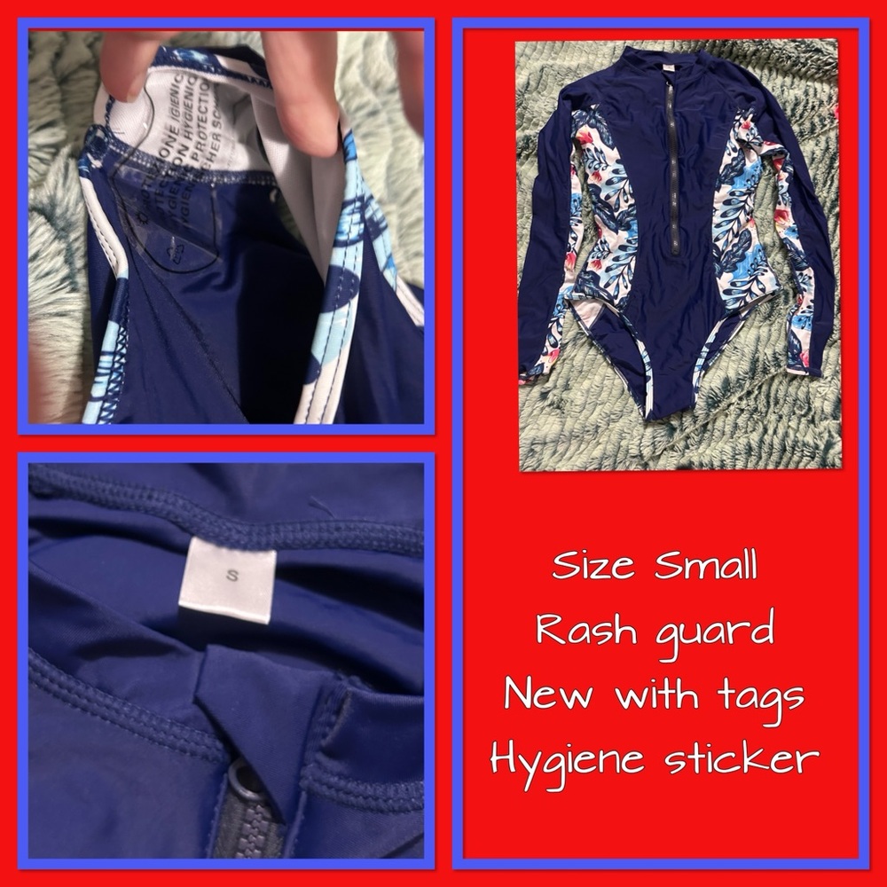 Blue Floral Long Sleeve Rash Guard - Size Small